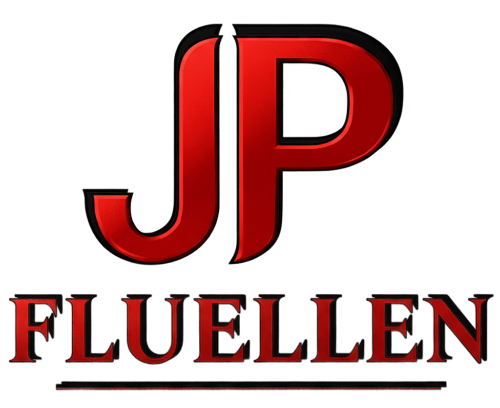JP Fluellen logo in red text