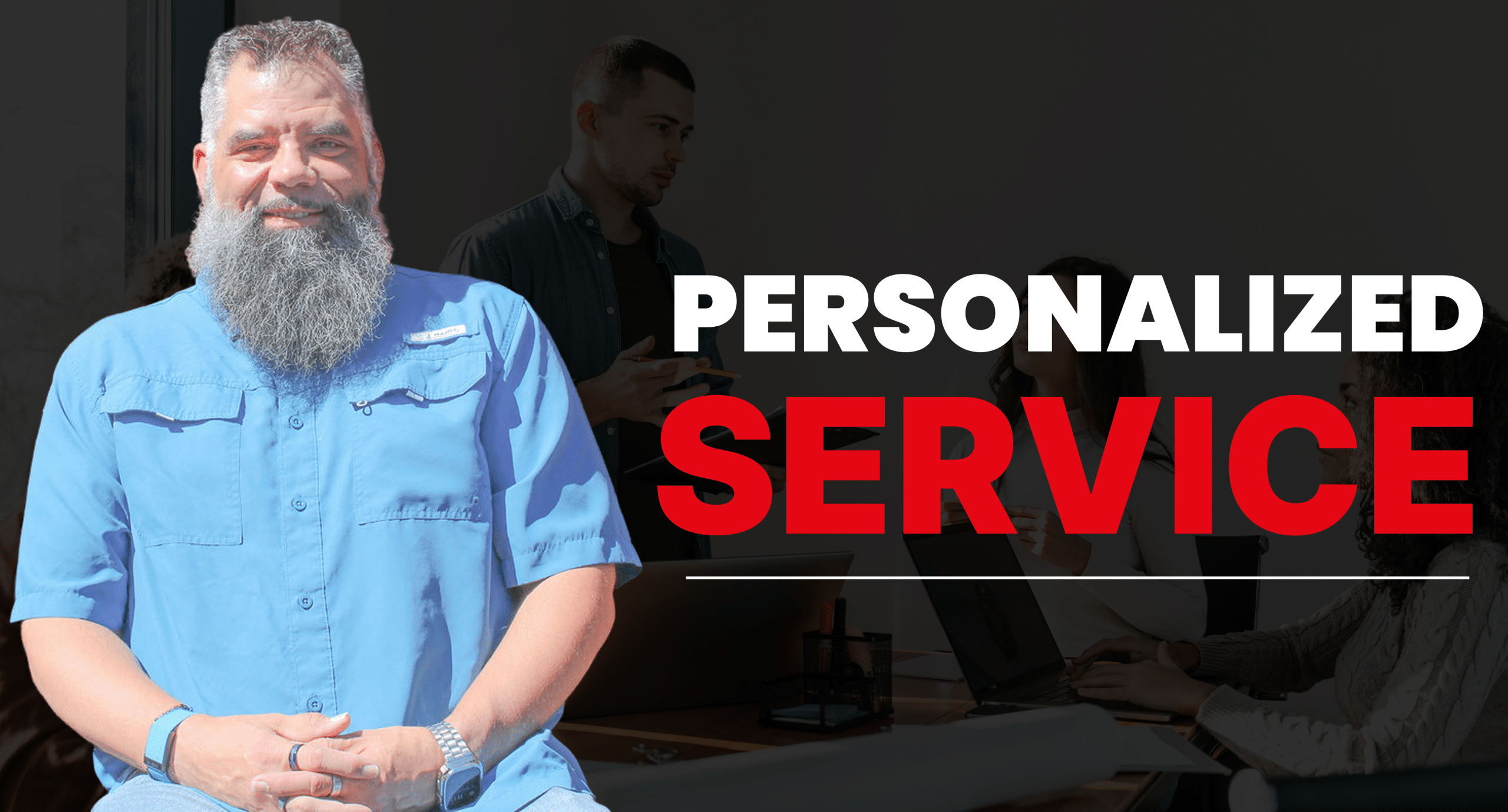 Smiling man promoting personalized service